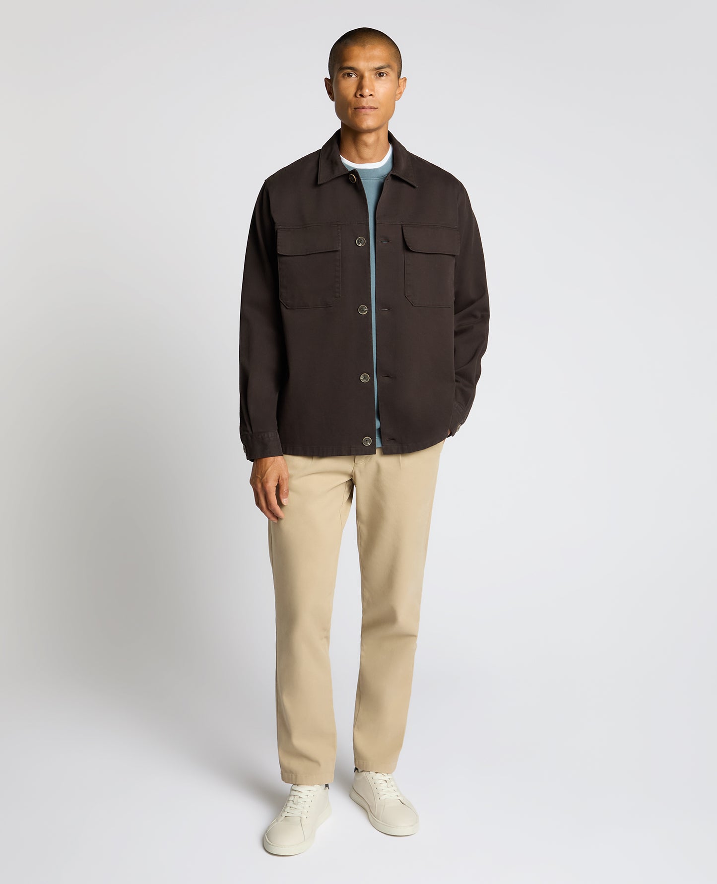 Man wearing a brown Regular Fit Double Pocket Shacket