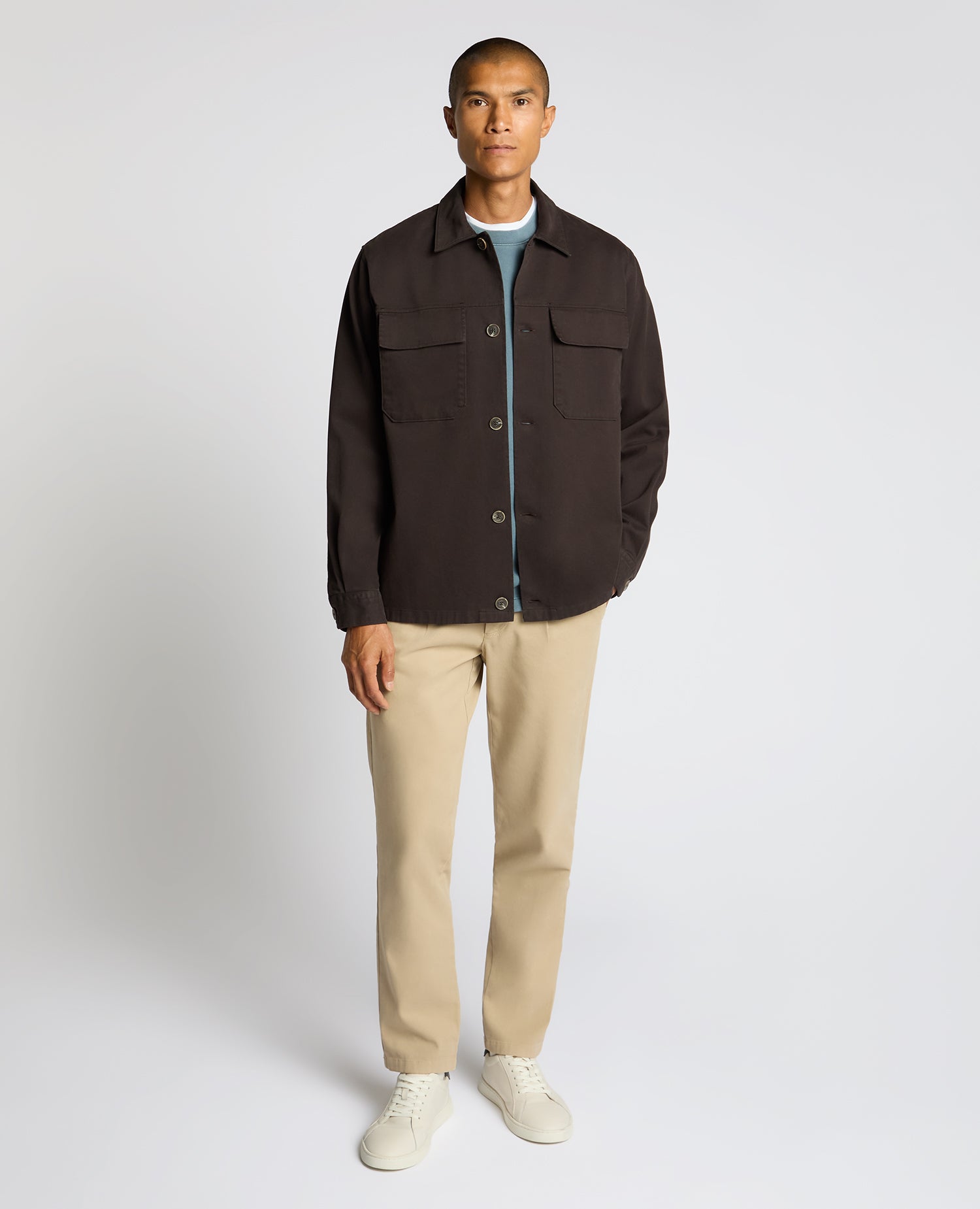 Man wearing a brown Regular Fit Double Pocket Shacket