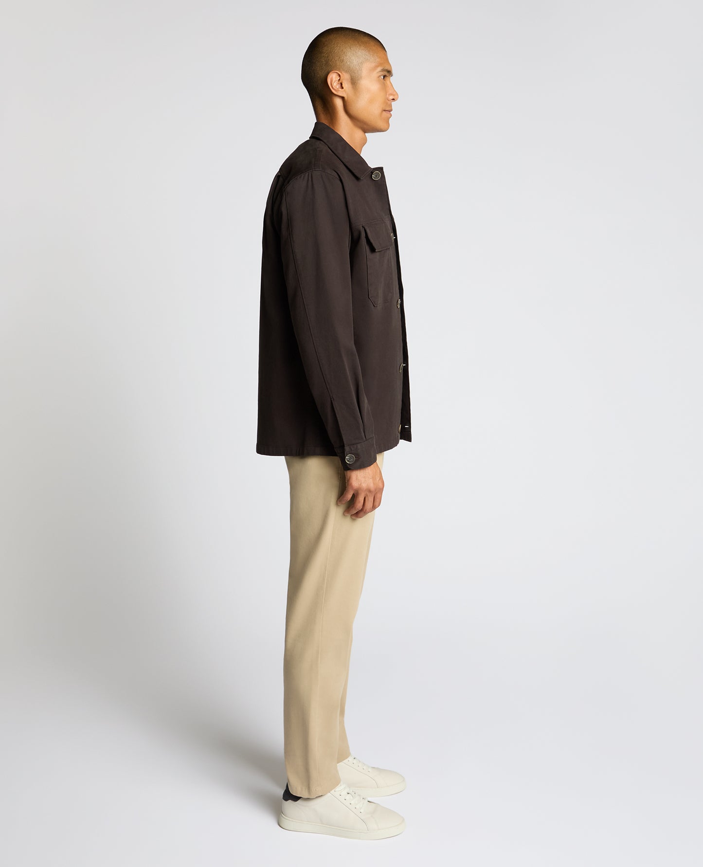 Man wearing a brown Regular Fit Double Pocket Shacket