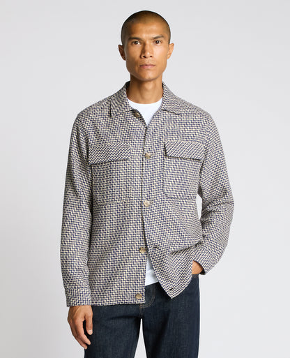 Man wearing a blue Regular Fit Chevron Print Shacket