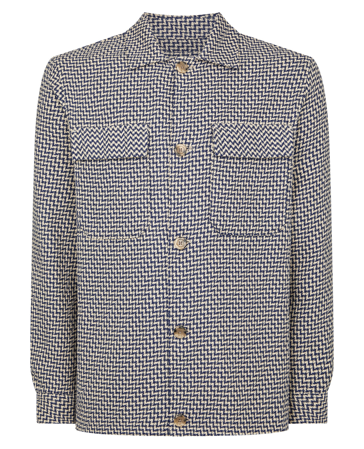 Man wearing a blue Regular Fit Chevron Print Shacket