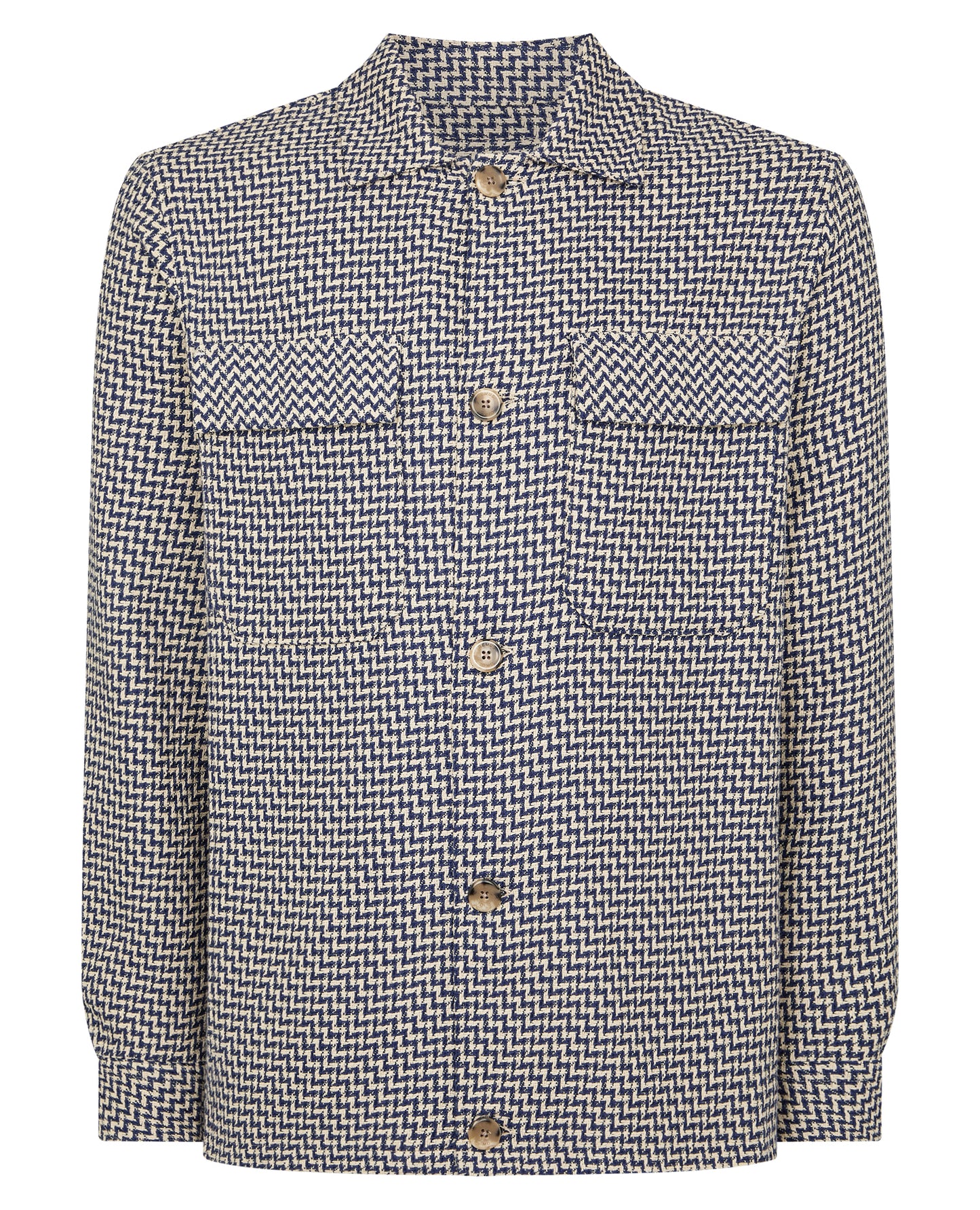 Man wearing a blue Regular Fit Chevron Print Shacket