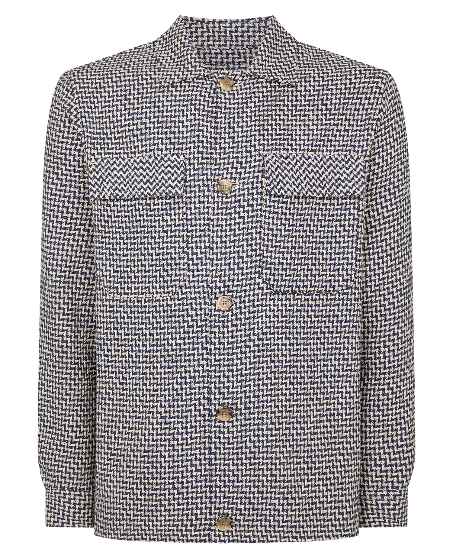 Man wearing a blue Regular Fit Chevron Print Shacket