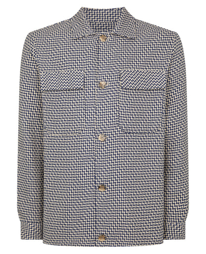 Man wearing a blue Regular Fit Chevron Print Shacket