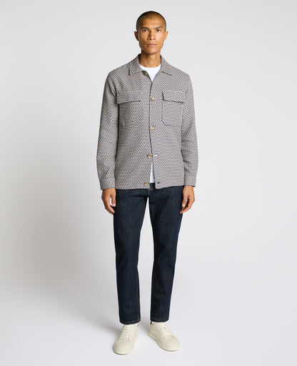 Man wearing a blue Regular Fit Chevron Print Shacket