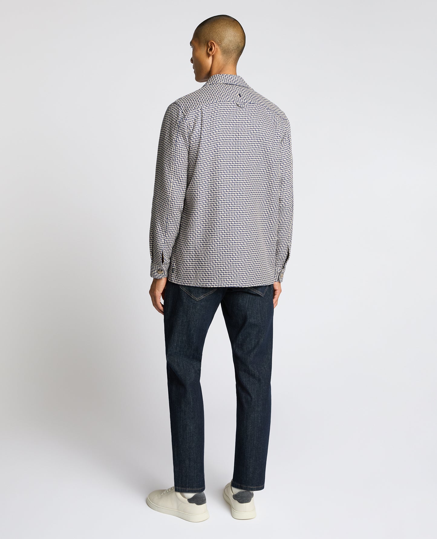 Man wearing a blue Regular Fit Chevron Print Shacket