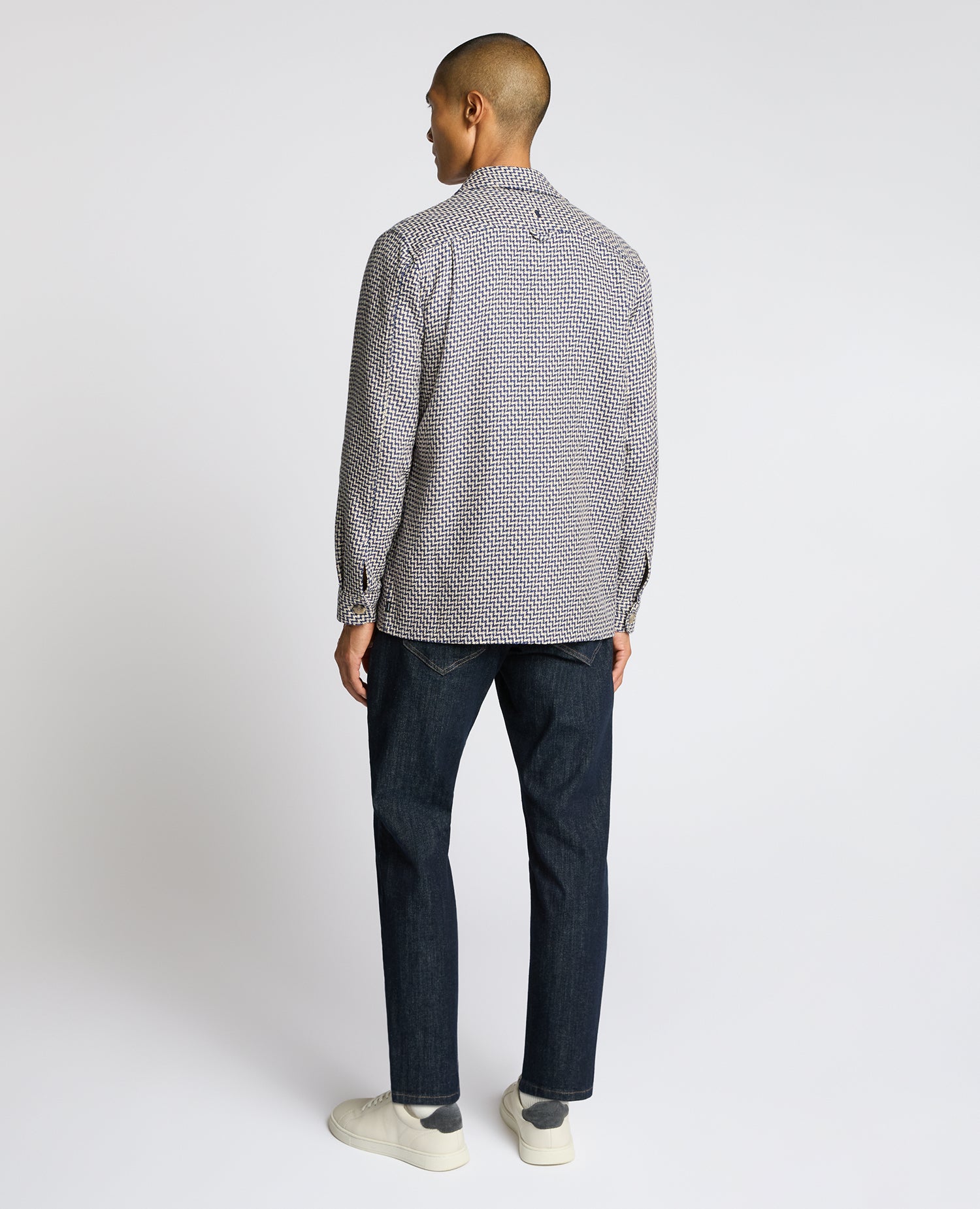 Man wearing a blue Regular Fit Chevron Print Shacket