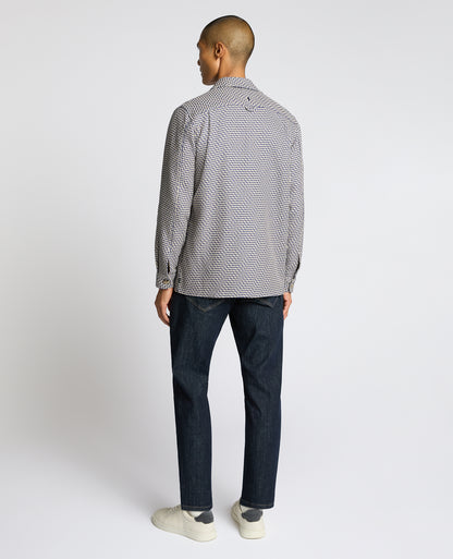 Man wearing a blue Regular Fit Chevron Print Shacket