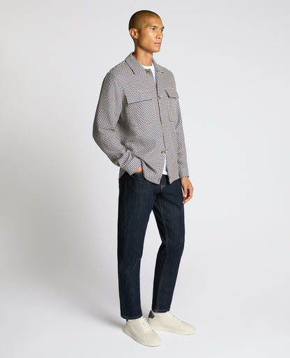 Man wearing a blue Regular Fit Chevron Print Shacket