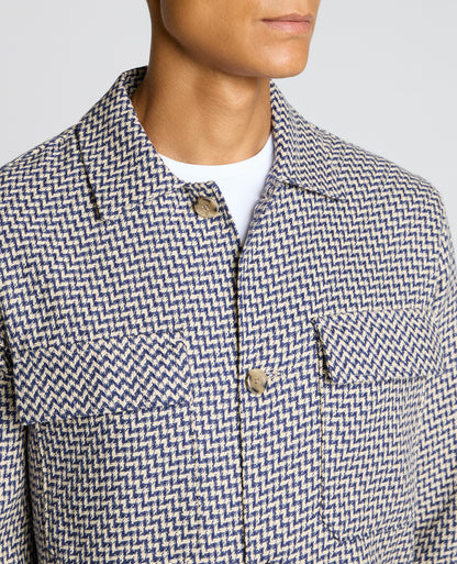 Man wearing a blue Regular Fit Chevron Print Shacket