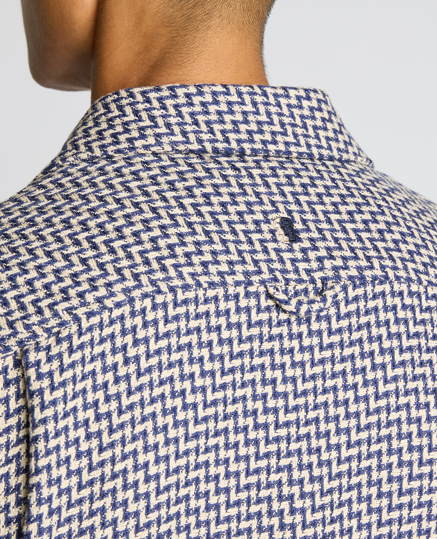 Man wearing a blue Regular Fit Chevron Print Shacket