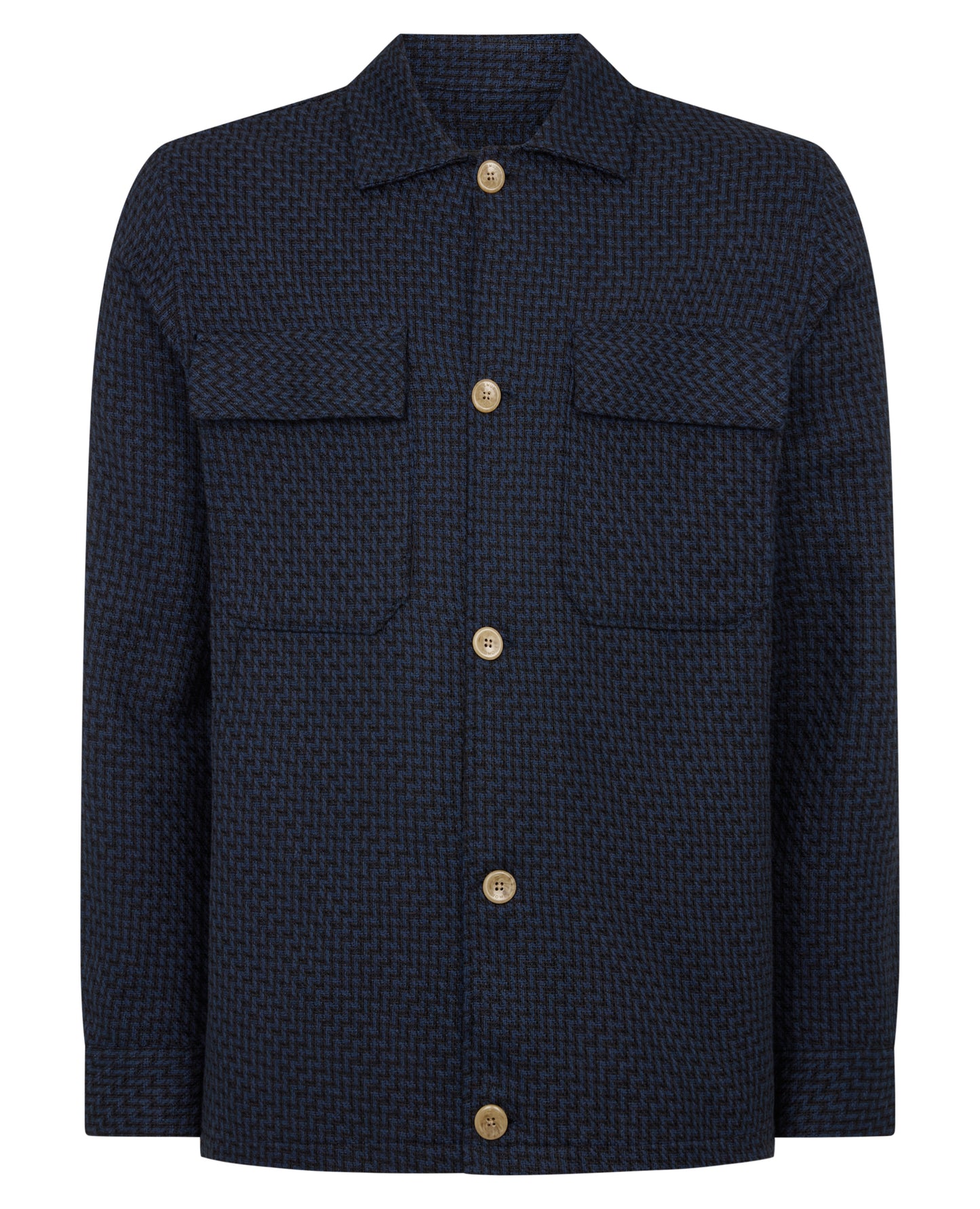 Man wearing a navy Regular Fit Chevron Print Shacket