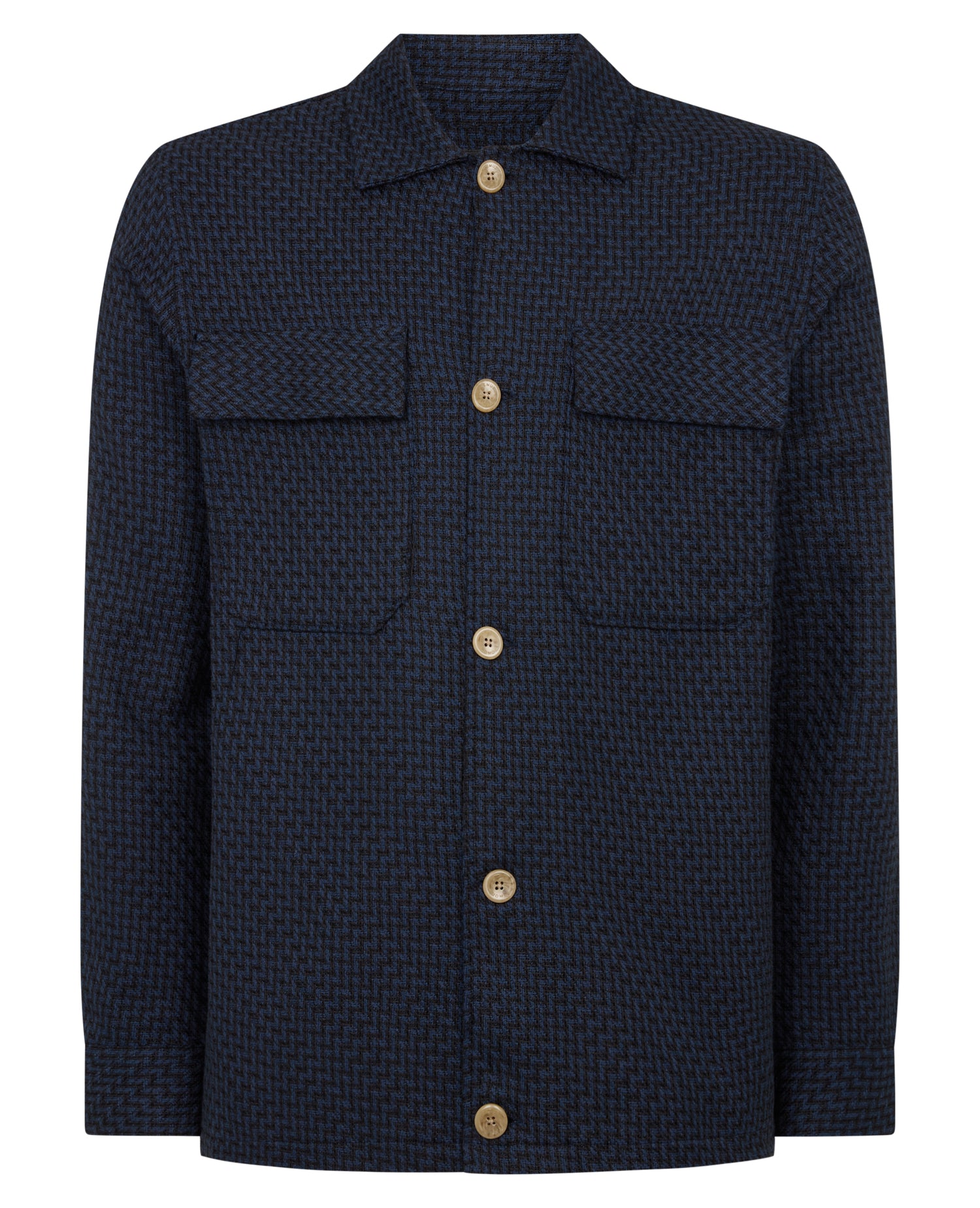 Man wearing a navy Regular Fit Chevron Print Shacket