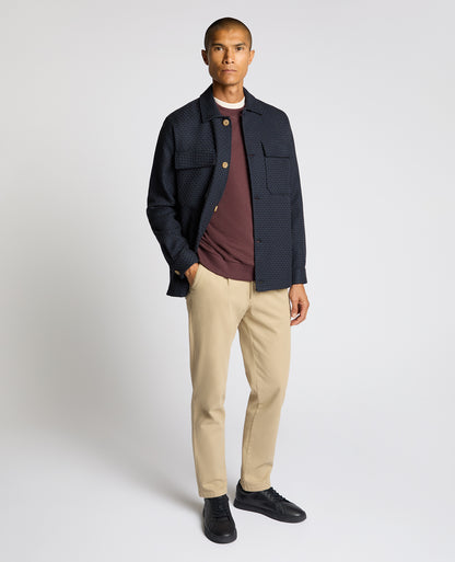Man wearing a navy Regular Fit Chevron Print Shacket