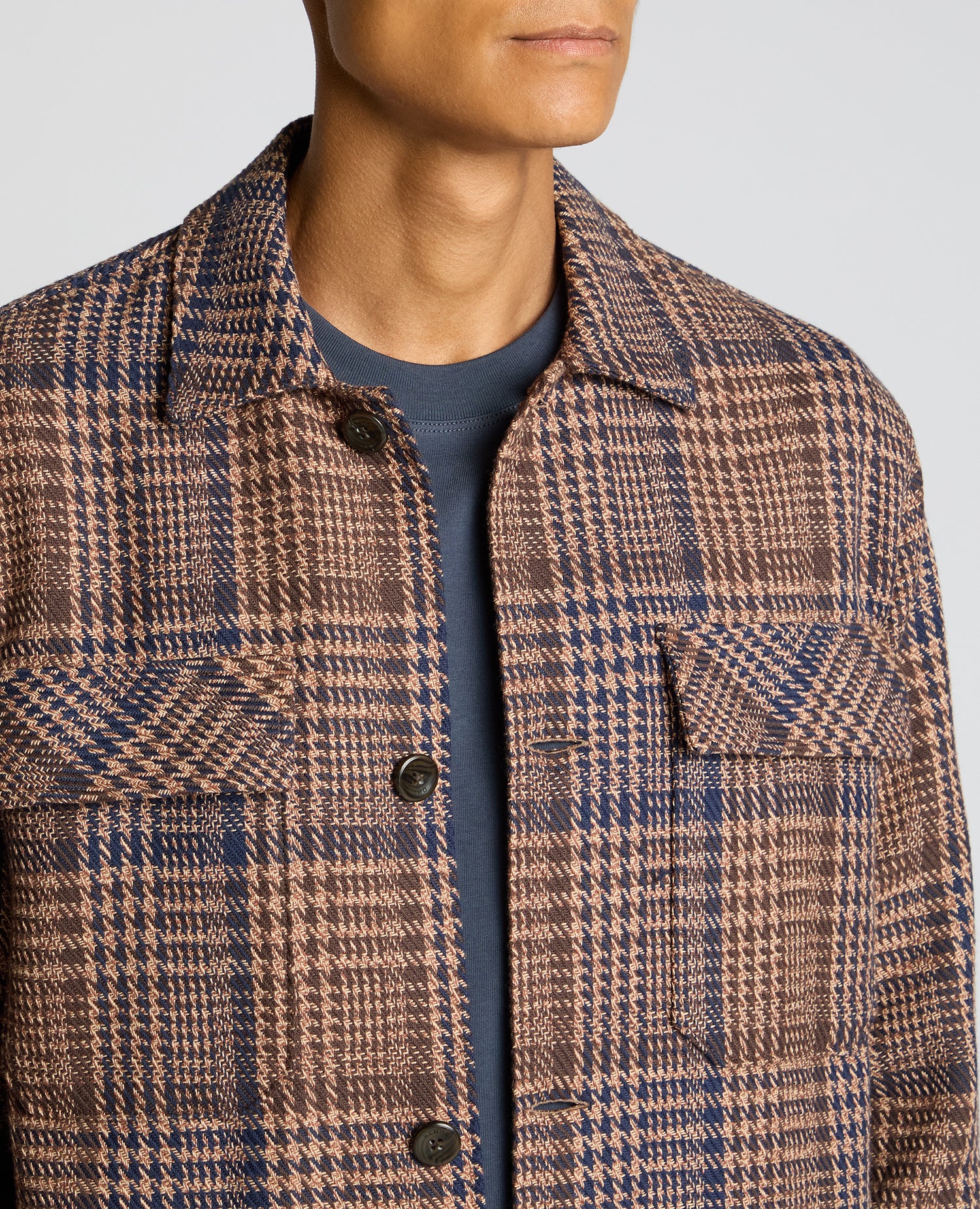 Man wearing a brown Regular Fit Houndstooth Shacket