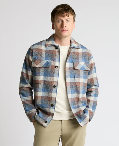 Man wearing a blue Regular Fit Brushed Cotton Shacket