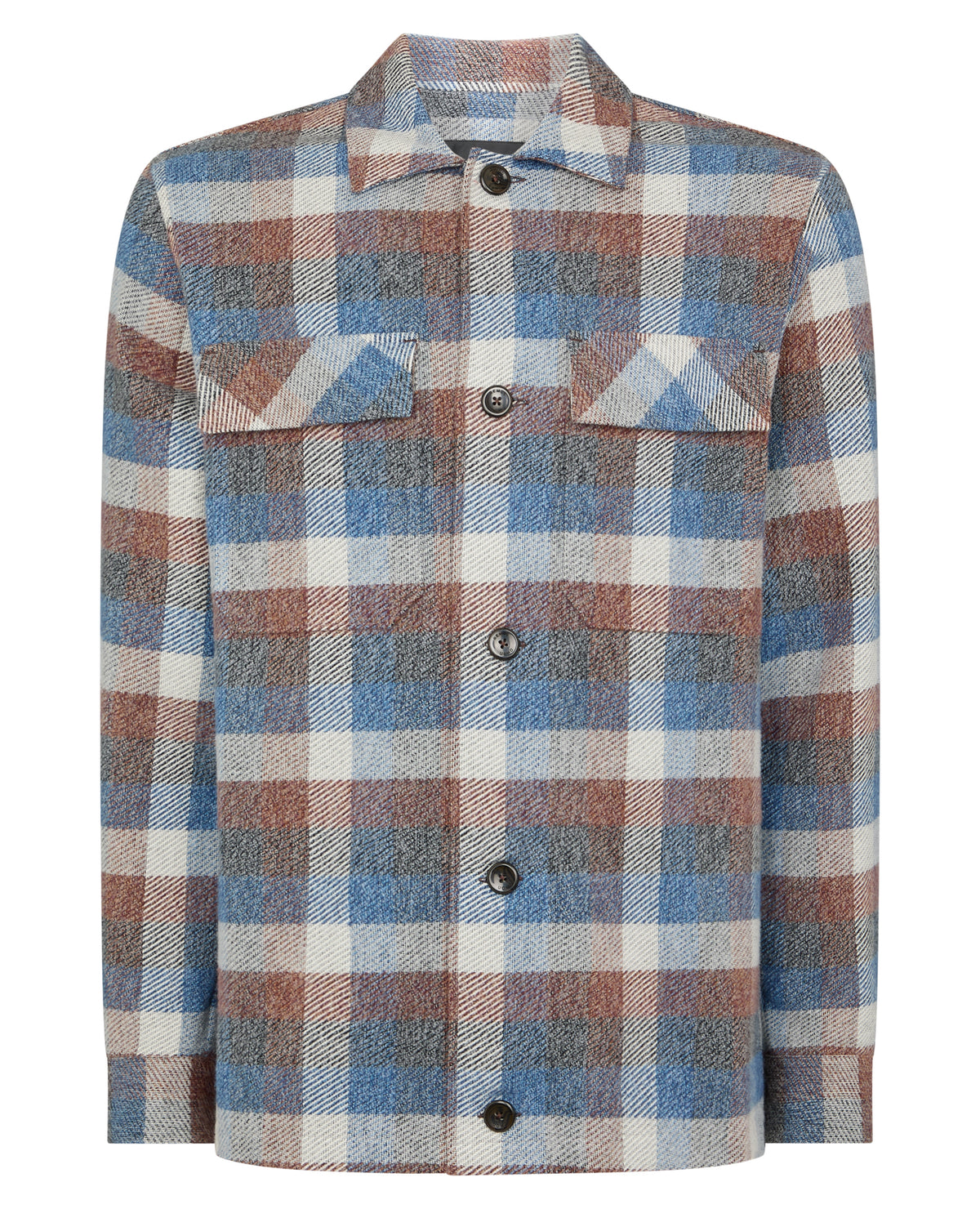 Man wearing a blue Regular Fit Brushed Cotton Shacket