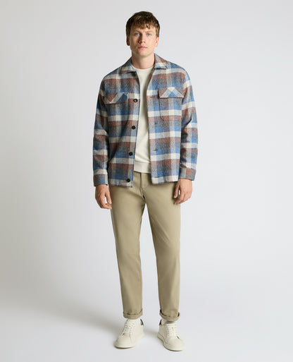 Man wearing a blue Regular Fit Brushed Cotton Shacket