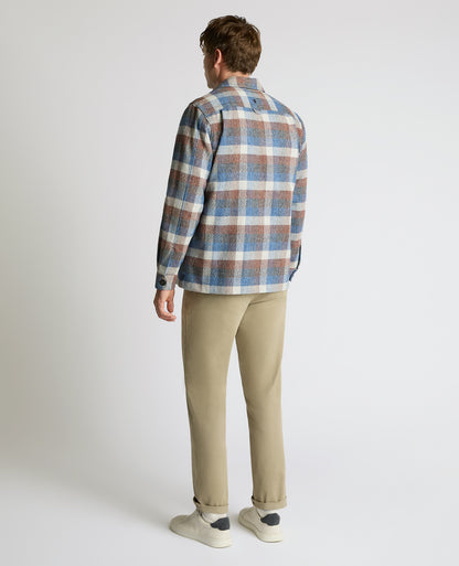 Man wearing a blue Regular Fit Brushed Cotton Shacket