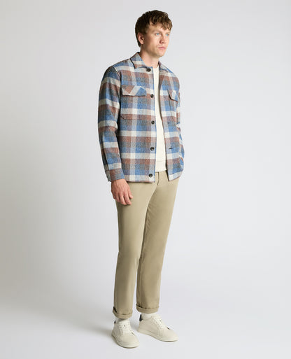 Man wearing a blue Regular Fit Brushed Cotton Shacket