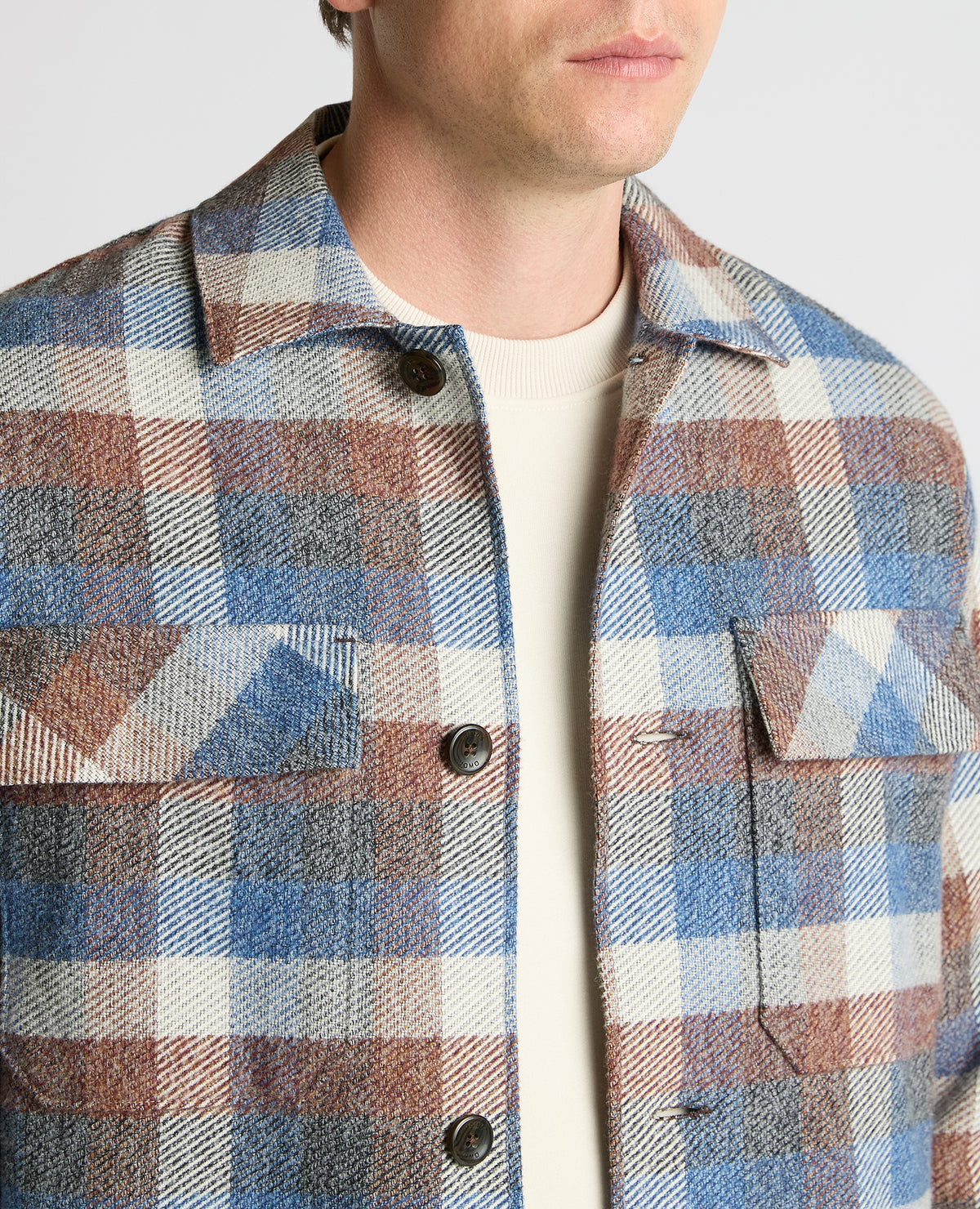 Man wearing a blue Regular Fit Brushed Cotton Shacket