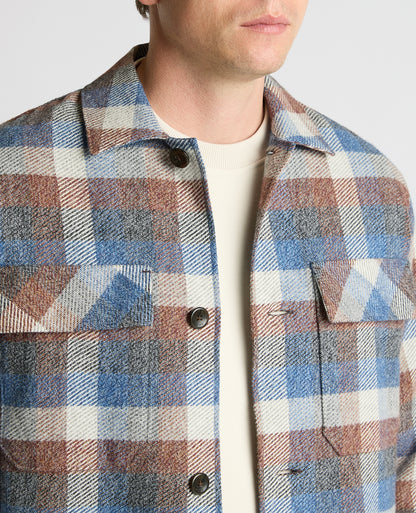 Man wearing a blue Regular Fit Brushed Cotton Shacket