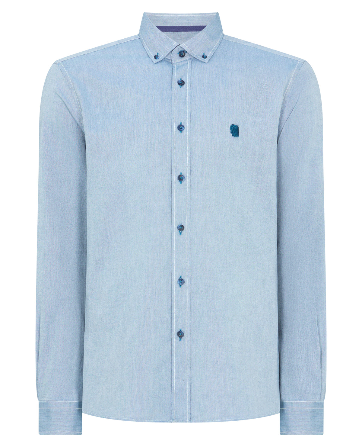 Man wearing a blue casual shirt