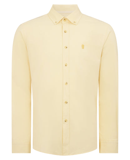 Man wearing a orange Tapered Fit Oxford Cotton Shirt