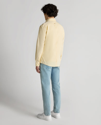 Man wearing a orange Tapered Fit Oxford Cotton Shirt