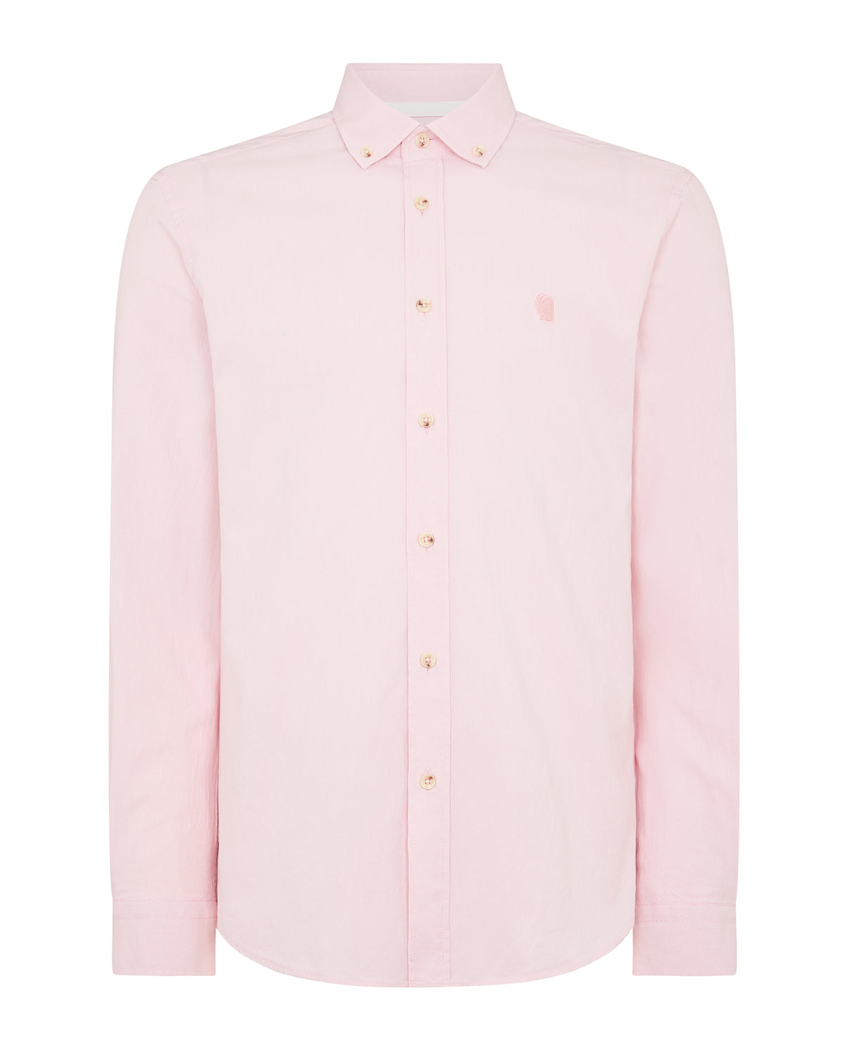 Man wearing a pink Tapered Fit Oxford Cotton Shirt