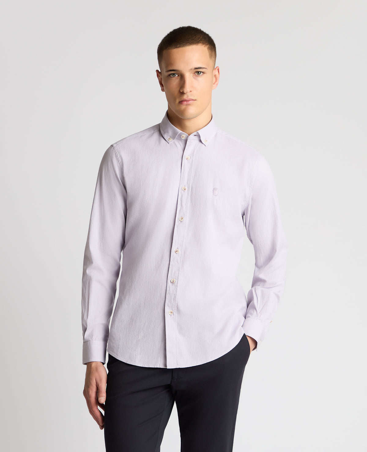 Man wearing a purple  casual shirt