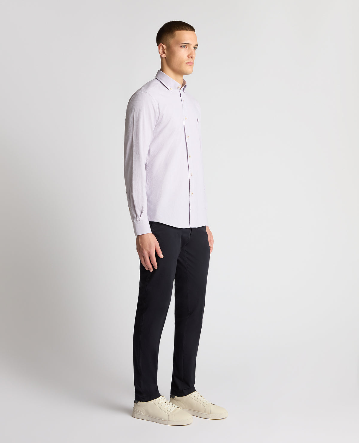 Man wearing a purple  casual shirt