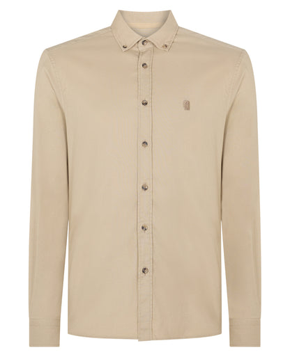 Man wearing a stone casual shirt