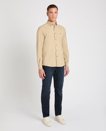 Man wearing a stone casual shirt