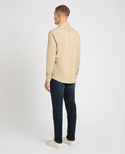 Man wearing a stone casual shirt