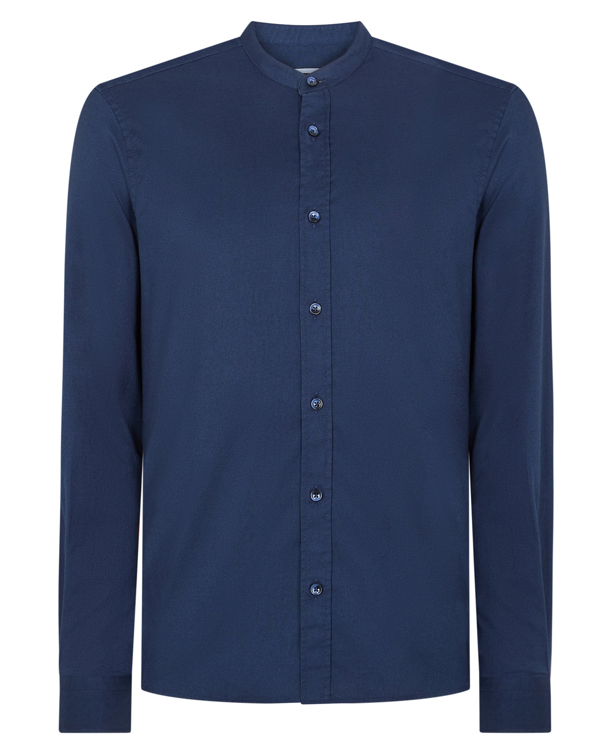 Man wearing a navy casual shirt