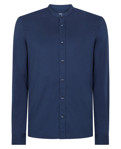 Man wearing a navy casual shirt