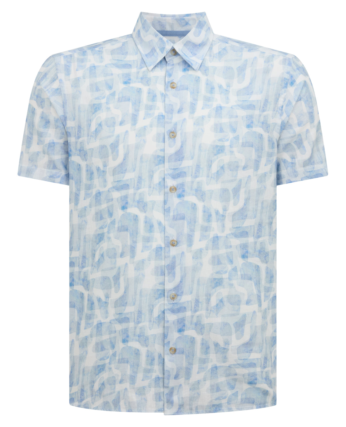 Man wearing a blue Slim Fit Printed Short-Sleeve Shirt