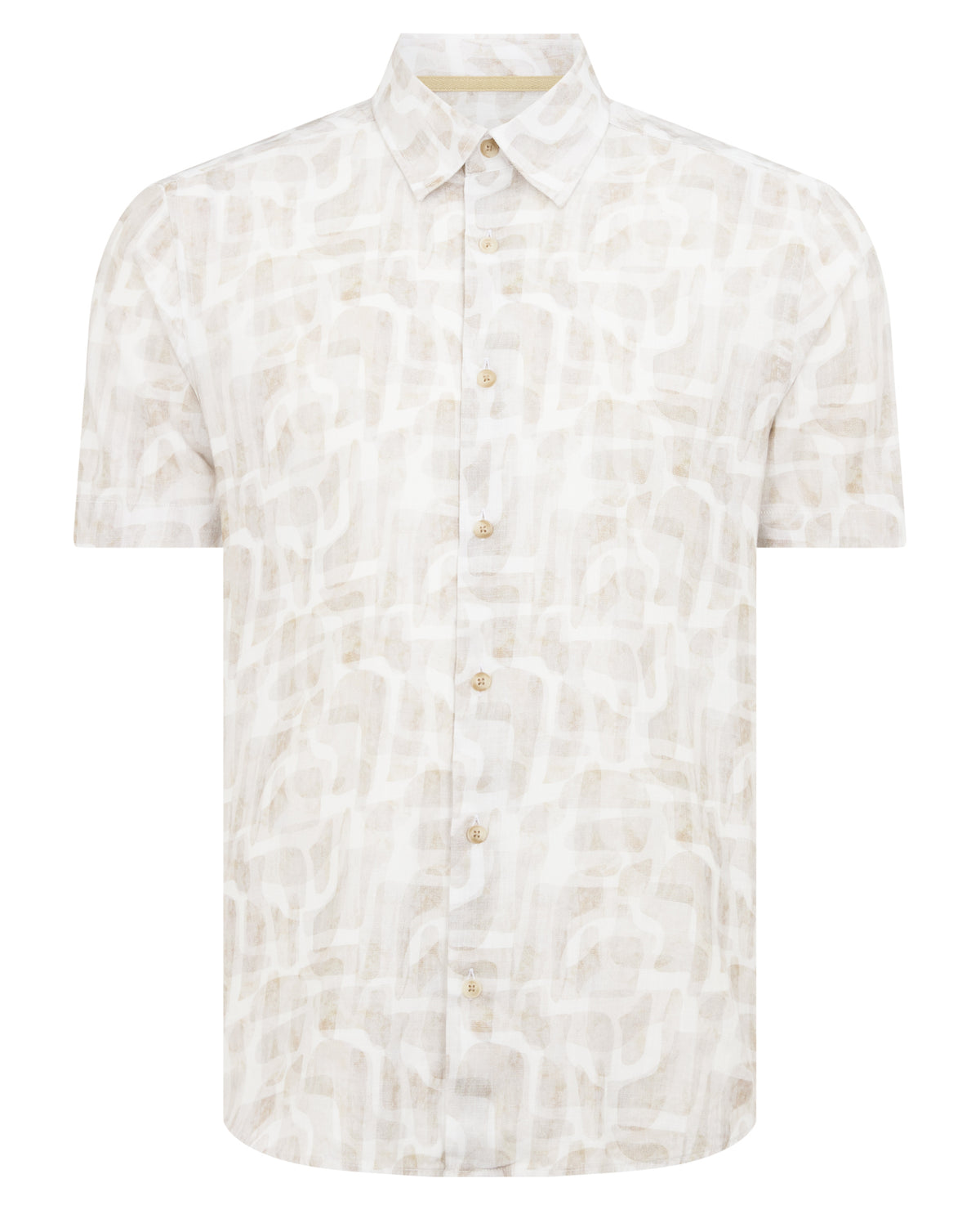 Man wearing a sand Slim Fit Printed Short-Sleeve Shirt