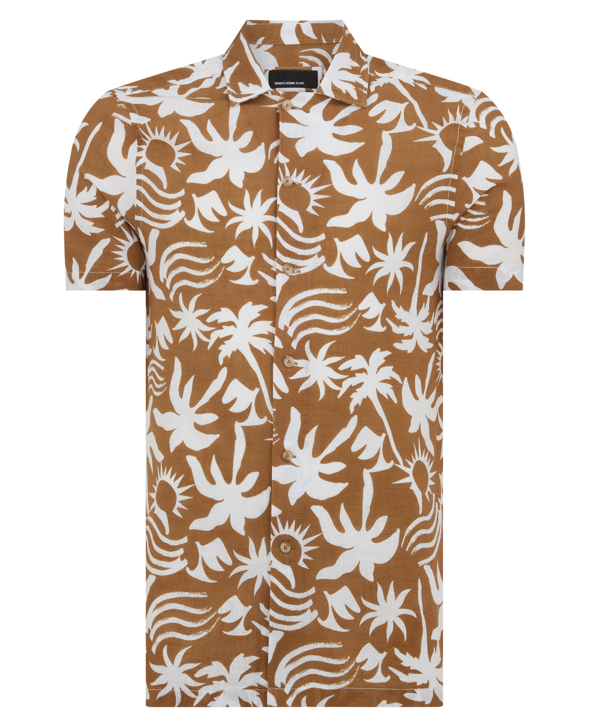 Man wearing a brown Tapered Fit Floral Print Cotton Shirt