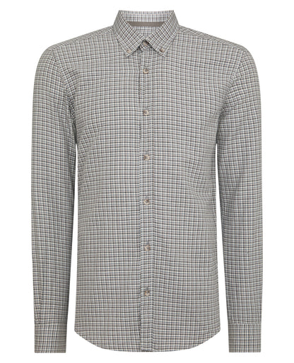Man wearing a grey Slim Fit Cotton Micro Check Shirt