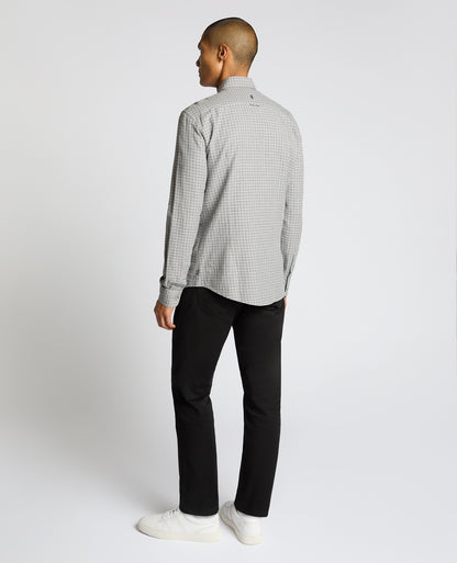 Man wearing a grey Slim Fit Cotton Micro Check Shirt