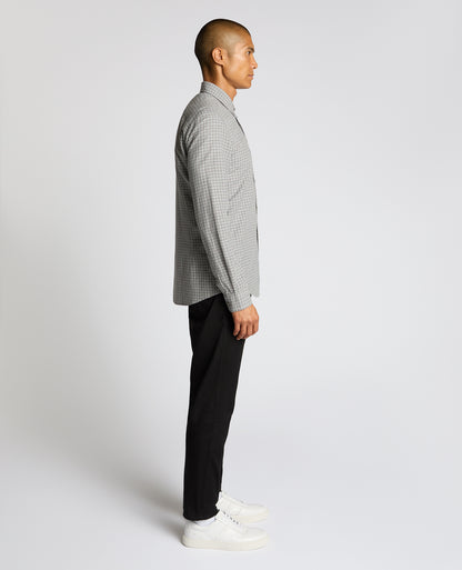 Man wearing a grey Slim Fit Cotton Micro Check Shirt
