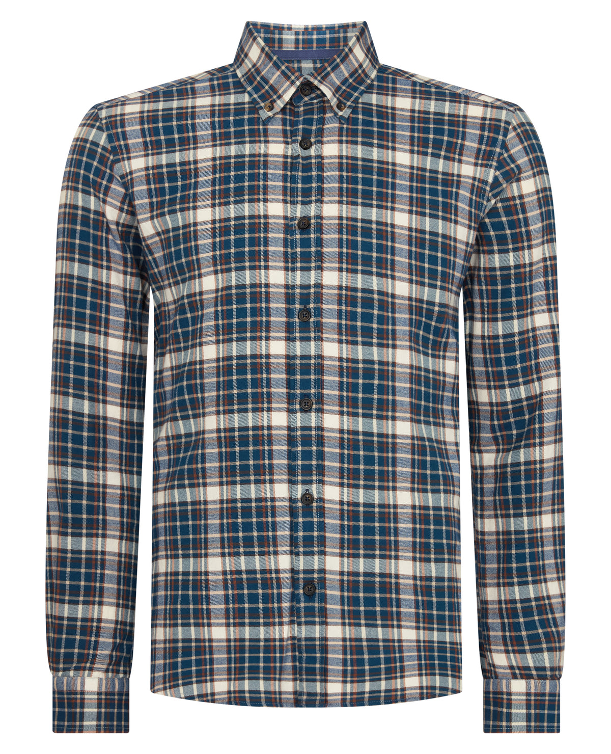 Man wearing a blue Slim Fit Cotton Check Shirt