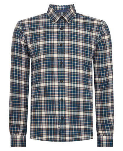 Man wearing a blue Slim Fit Cotton Check Shirt