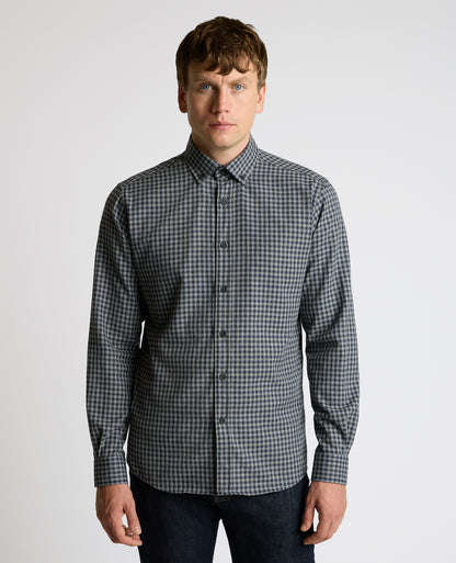 Man wearing a grey Tapered Fit Cotton-Blend Print Shirt