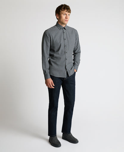 Man wearing a grey Tapered Fit Cotton-Blend Print Shirt