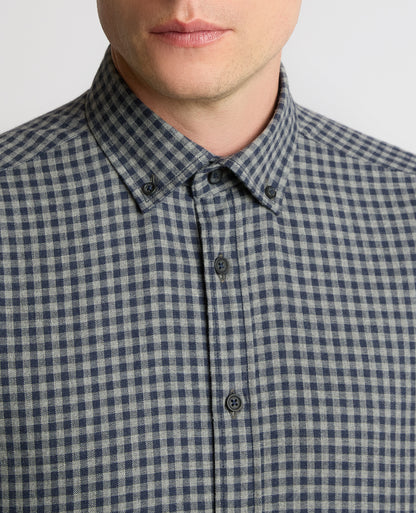 Man wearing a grey Tapered Fit Cotton-Blend Print Shirt