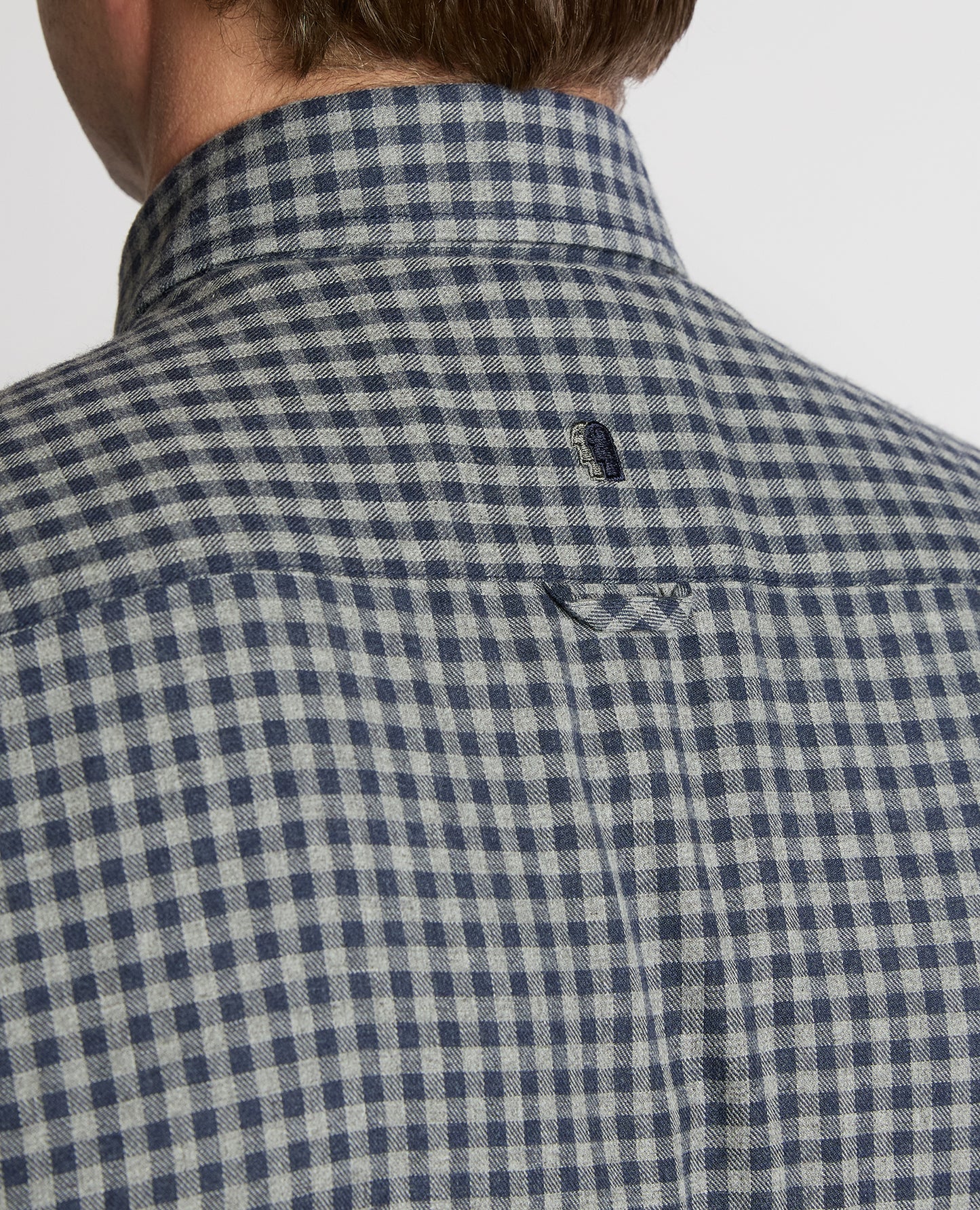 Man wearing a grey Tapered Fit Cotton-Blend Print Shirt
