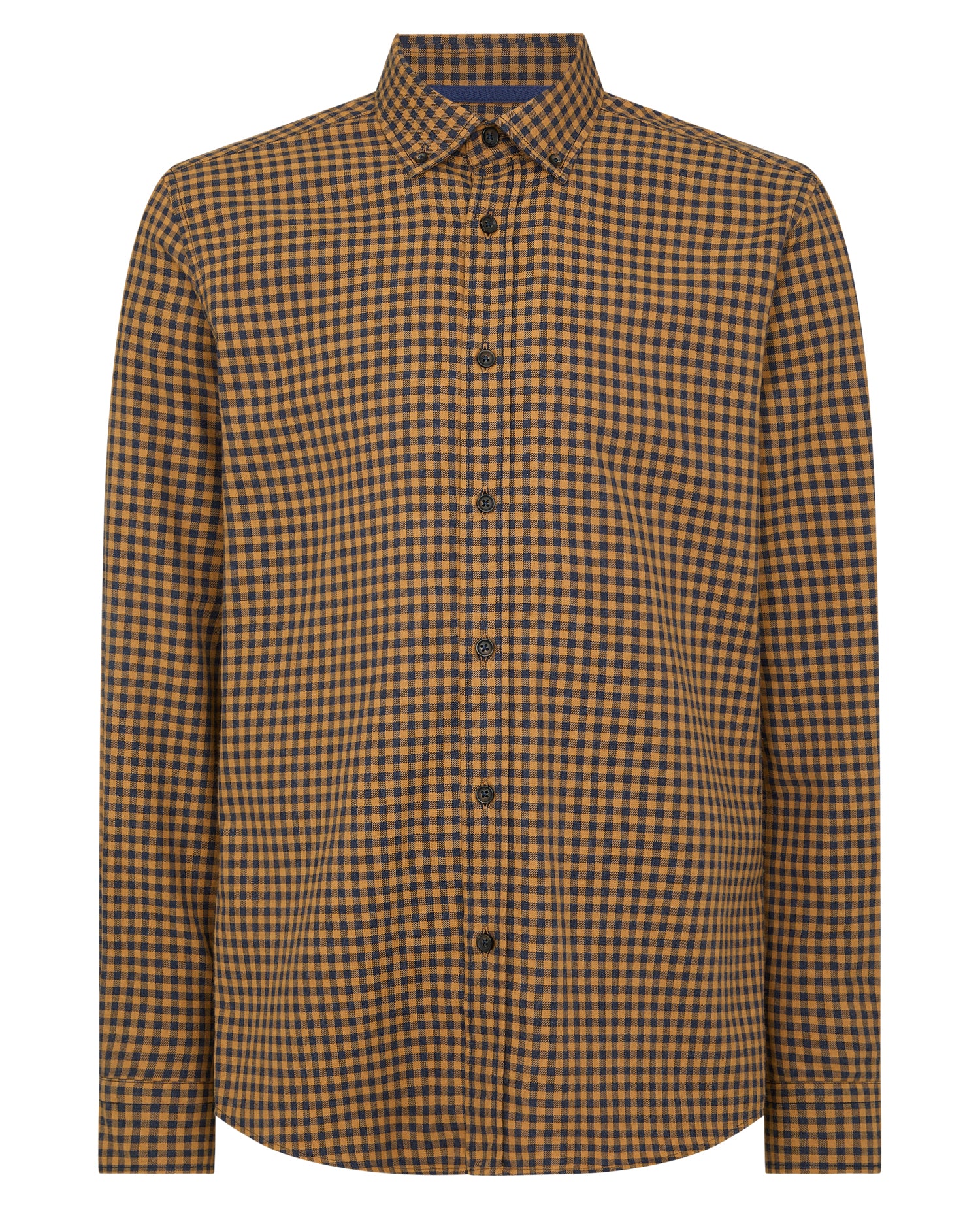 Man wearing a orange Tapered Fit Cotton-Blend Print Shirt